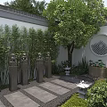 Traditional Chinese Courtyard Garden With White Walls Circular Moon Gate Stone Path And Lush Greenery