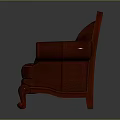 Red Leather Three Seater Sofa With Carved Details Curved Arms And Decorative Legs