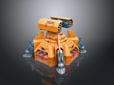Orange Sci Fi Mechanical Base With Multiple Parts Circular Design And Metallic Support Structures 3d model