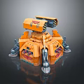 Orange Sci Fi Mechanical Base With Multiple Parts Circular Design And Metallic Support Structures