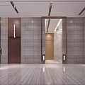 Modern Hotel Lobby Interior With Reception Desk Chandeliers Wooden Walls And Marble Flooring