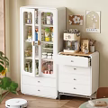 Modern White Sideboard With Glass Door Storage Drawers And Kitchen Appliances