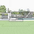 Modern Detached Villa With Glass Facade Balconies Swimming Pool And Lush Green Plants