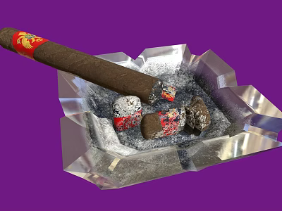 Decorative Ornament Set Featuring Transparent Crystal Ashtray With Cigar And Ash 3d model