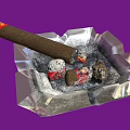 Decorative Ornament Set Featuring Transparent Crystal Ashtray With Cigar And Ash