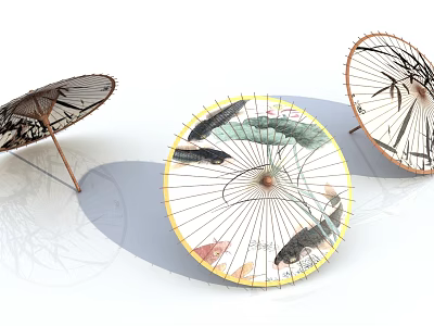 Traditional Decorative Oil Paper Umbrellas With Floral Bamboo And Fish Patterns 3d model Traditional Decorative Oil Paper Umbrellas With Floral Bamboo And Fish Patterns 3d model
