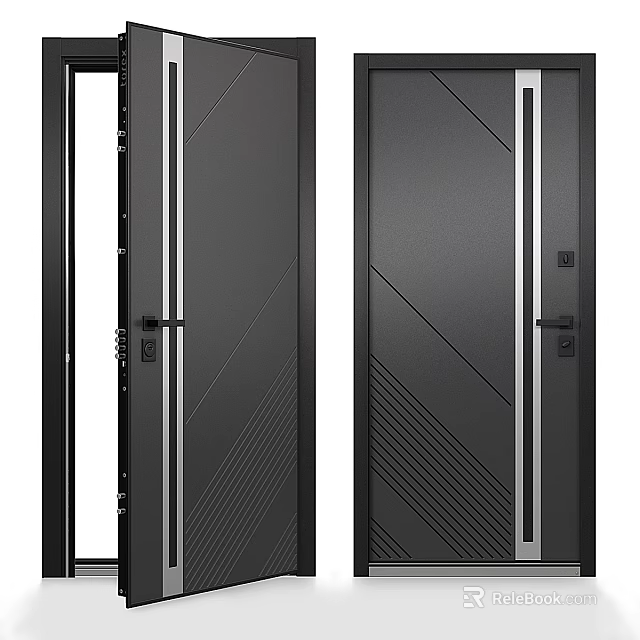 Modern Swing Door Design With Stylish Geometric Lines And Dark Panel Finish 3d model 