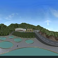 Aerial Planning of Forest Surrounded Complex With Green Roof and Pools