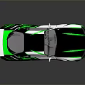 Green And White Striped Sports Car With Rear Spoiler And Sleek Aerodynamic Body
