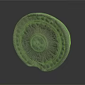 Ancient Circular Stone Carving Featuring Radiant Floral Patterns And Dots