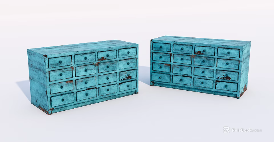 Vintage Blue Chests Of Drawers With Multiple Drawers And Distressed Finish 3d model 