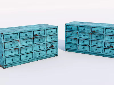 Vintage Blue Chests Of Drawers With Multiple Drawers And Distressed Finish 3d model