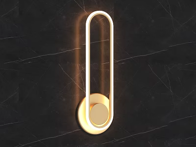 Modern Golden Wall Light With Warm Illumination On Black Marble Wall 3d model