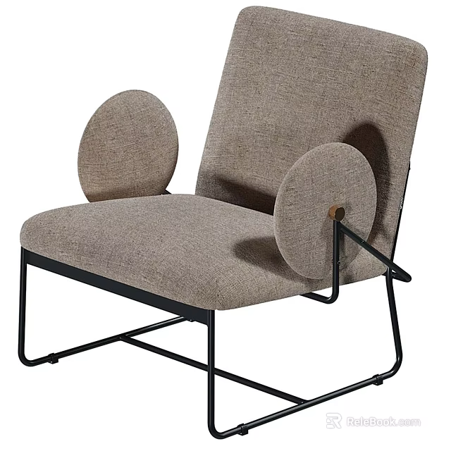 Light Brown Fabric Single Sofa With Round Armrests And Black Metal Legs 3d model 