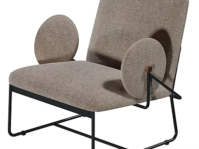 Light Brown Fabric Single Sofa With Round Armrests And Black Metal Legs 3d model