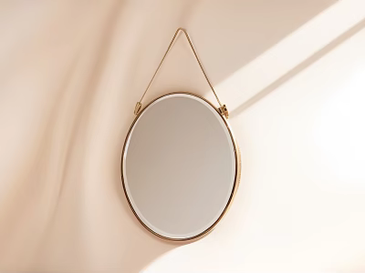 Oval Gold Framed Mirror Hanging On Light Background With Soft Glow 3d model