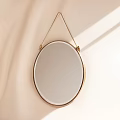 Oval Gold Framed Mirror Hanging On Light Background With Soft Glow 3d model