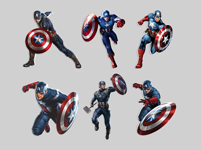 Captain America Game And Movie Character Multiple Action Poses With Shield And Blue Red Costume 3d model