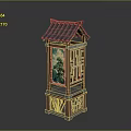 Chinese Traditional Architectural Structure with Green Roof Decorative Painting Panel and Lattice Design