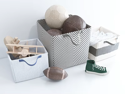 Striped Chevron Fabric Storage Baskets with Handles for Organizing Toys Clothes and Sports Balls 3d model