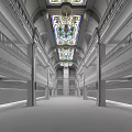Ornate Grand Hall Interior With Wooden Architecture Stained Glass Skylight Multi Level Corridors And Shops