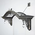 Ornate Iron Arch Structure With Glass Panels Decorative Ironwork And Hanging Lamps Design