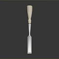 Professional Metal Chisel With Wooden Handle On Dark Reflective Background 3d model