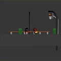 Mini Basketball Court Design With Hoop Benches Street Lamps And Trash Cans