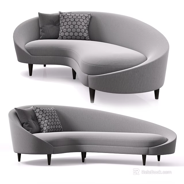 Stylish Curved Gray Fabric Sofa With Modern Design And Decorative Pillows 3d model 