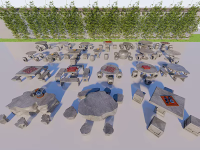 New Chinese Style Outdoor Table and Chair Table and Chair Marble Table and Chair Stone Bench Tea Table 3d model