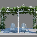 White Pergola With Lush Vines And Flowers Featuring Greenery And White Chairs And Table