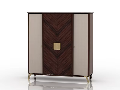 Modern Wardrobe with Dark Brown Wood Grain Gold Accents Light Panels and Metal Legs 3d model