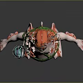 Fantasy Game and Movie Character With Orange Pink Pot Belly Green Skirt and Blue Bag