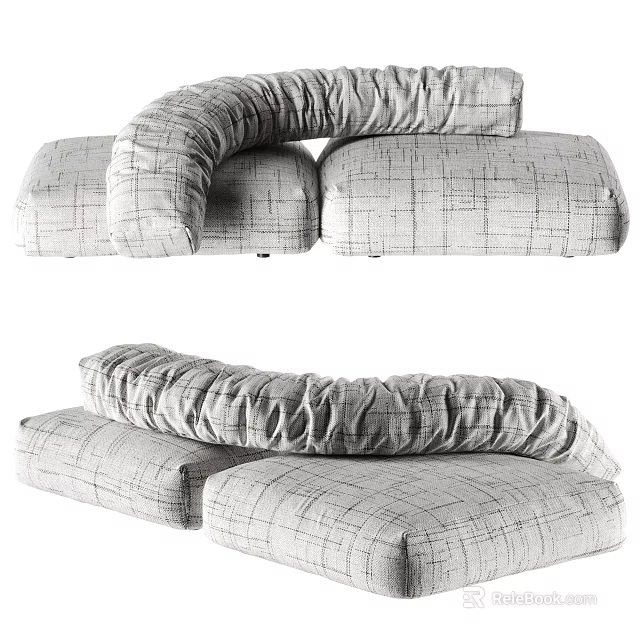 Soft Two Seater Sofa With Checkered Fabric And Curved Comfortable Cushions 3d model 