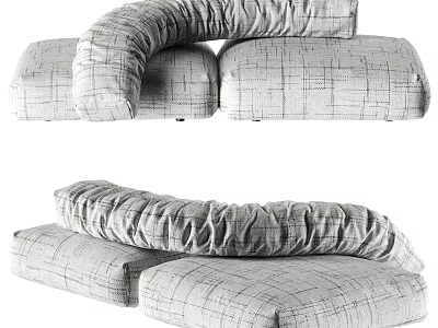 Soft Two Seater Sofa With Checkered Fabric And Curved Comfortable Cushions 3d model