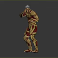 Muscular Humanoid Character 3D Model With Red Patterns And White Hair In Battle Stance