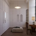 Bright Cloakroom Interior With White Cabinets Arched Shelves Dark Cabinet