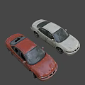 Two Worn Out Cars Red And White Exterior Side By Side View