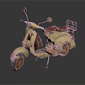 Vintage Yellow Scooter With Brown Leather Seat And Rear Luggage Rack