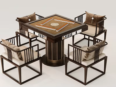 Chinese Style Square Table and Chair Set with Solid Wood Frame and Cushioned Back Chairs 3d model