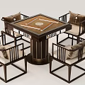Chinese Style Square Table and Chair Set with Solid Wood Frame and Cushioned Back Chairs 3d model