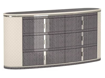 Elegant Modern Entryway Side Cabinet With Gray Drawers Quilted Beige Panels And Metal Handles 3d model