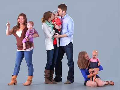 Group Of Family Members With Adults And Children Posing Together Casually 3d model
