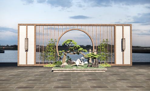 New Chinese style landscape sketch landscape wall 3d model