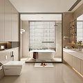 Modern Bathroom Interior Design With Light Colored Cabinets Bathtub And Large Mirror 3d model