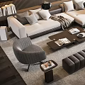 Elegant Modern Living Room Interior With Sofa Pillows Coffee Table Armchairs And Ottoman