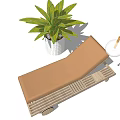 Comfortable Leisure Chair With Wooden Frame Brown Cushion Side Table Green Plant And Round Rug
