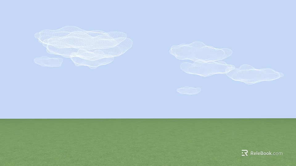 Peaceful Natural Scene With Light Blue Sky White Clouds And Green Grass 3d model 