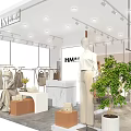 Modern Clothing Store Interior With Mannequin Display Clothes On Racks Marble Counter And Green Plant