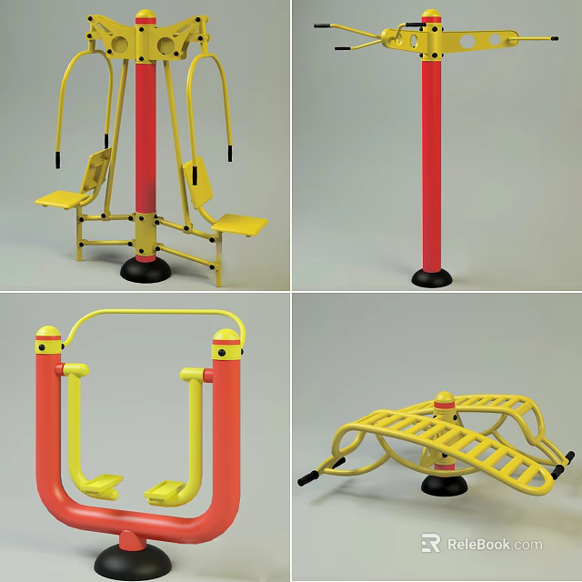 Outdoor Sports Equipment With Yellow And Red Posts Seats And Climbing Ladder 3d model 